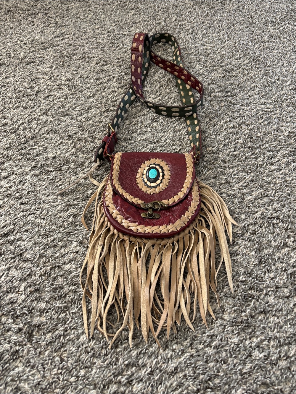 Handmade Boho Fringe Bag W/ Antique Swing Latch Closure leather western festival